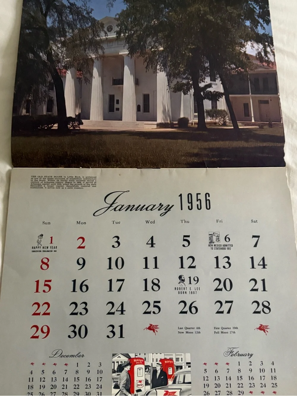 Vintage 1956 Mobilgas Wall Calendar - Complete 12 Months